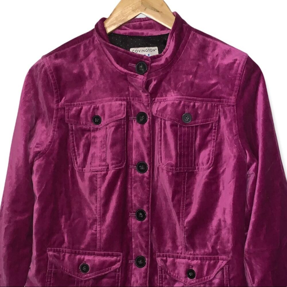 Covington Magenta Fushia Velvet Fully Lined Button Front Jacket Size SMALL - Picture 3 of 5